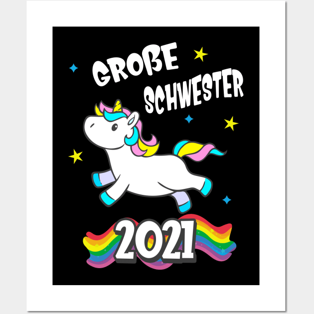 Große Schwester 2021 Einhorn Geschwister Mädchen Wall Art by Foxxy Merch